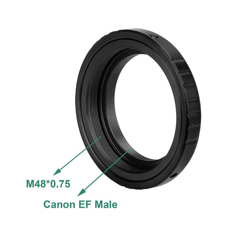 SV195 Wide 48mm T Ring Adapter For Canon EOS Cameras showing M48*0.75 and Canon EF Male threading for telescope photography.