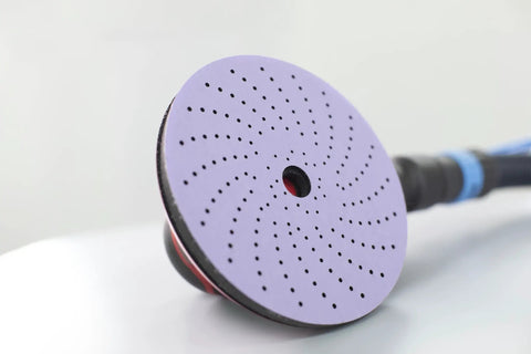 Kick Some Serious Grit With These 3M Cubitron II Hookit Abrasive Discs For Auto Work, 3 inch purple sanding disc with holes.