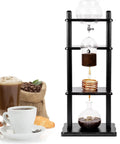 Next Level Slow Drip Vertical Cold Brew Coffee Tower With Premium Glass And Sturdy Wood Base, Brews One Liter Of Silky Ice Coffee displayed.