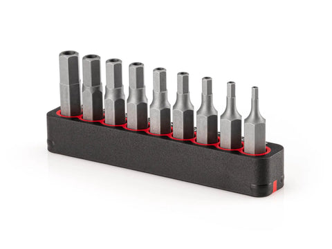 Tamperproof Quarter Inch Hex Bit Set With Rail 9 Piece Security Allen Bits Extra Long 30 mm Length For Recessed Fasteners