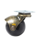 Four Pack Vintage Bronze Swivel Caster Wheels 2 Inch Replacement Furniture Casters Roll Smooth With Sturdy Brake Lock 360 Degree Rotating Chair Glides Easy Install For Sofas close-up view of vintage bronze swivel caster with black wheel.
