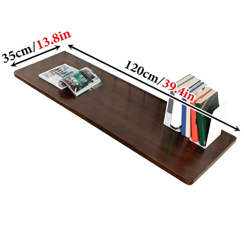 Folding Wall Desk With Solid Wood Board And Two Iron Brackets, 2.8cm Thick, 120x35cm, with books and magazine on top