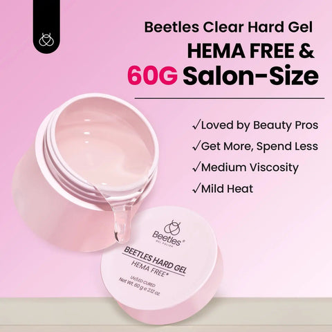Hema Free Hard Gel Kit 9 in 1 for Nail Extensions and Strengthening, Repair Broken Nails, Includes Flat Brush, 100 Nail Forms, UV LED Lamp, Salon Grade for Pros and DIYers in pink jar, 60g size