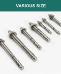 Assorted sizes of heavy duty 1/4 inch by 3-1/4 inch concrete anchor bolts stainless steel wedge anchors 20 pack