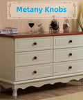 Heavy Duty Round Wood Drawer Knobs For Dressers And Cabinets, Slick Red Brown Finish With Hassle Free Mounting Screws, Pro Level Furniture Pull Handles Set Of Ten on dresser.
