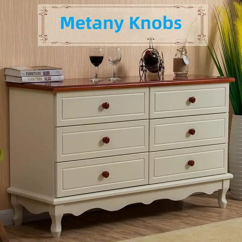 Heavy Duty Round Wood Drawer Knobs For Dressers And Cabinets, Slick Red Brown Finish With Hassle Free Mounting Screws, Pro Level Furniture Pull Handles Set Of Ten on dresser.