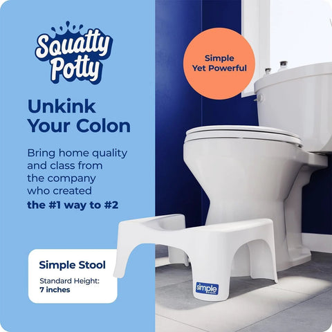 Squatty Potty Simple Curve white 7-inch bathroom toilet stool; front view showing Simple logo