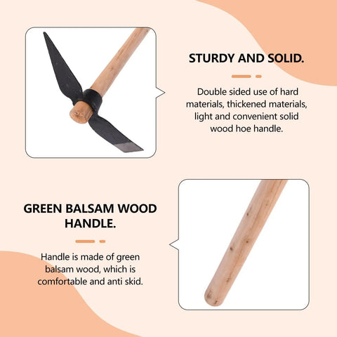 Heavy Duty Gardening Pick Axe With Wooden Handle Do It All Mattock Hand Tool for Digging Weeding Tilling Breaking Soil and Planting Outdoors