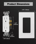 20 Pack Tamper Resistant Receptacle Outlet With Screwless Wall Plate 15A 125V UL Listed dimensions and sizes shown