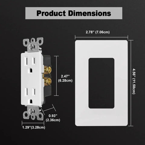 20 Pack Tamper Resistant Receptacle Outlet With Screwless Wall Plate 15A 125V UL Listed dimensions and sizes shown