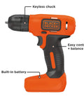 Ultra Lightweight 8V Max Cordless Drill Driver For Home DIY with keyless chuck, easy control, built-in battery, orange finish.