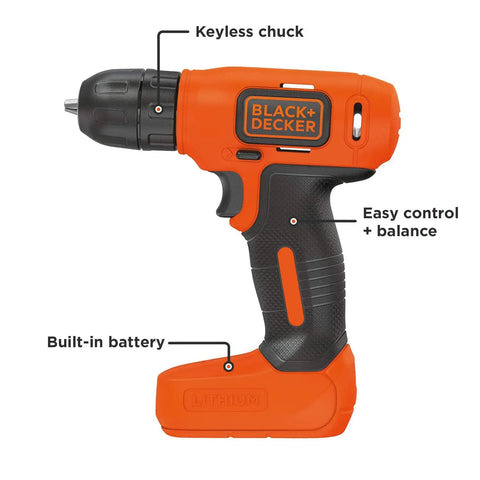 Ultra Lightweight 8V Max Cordless Drill Driver For Home DIY with keyless chuck, easy control, built-in battery, orange finish.