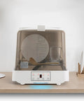 Compact Countertop Dishwasher With Auto Clean Cycles And 360 Rotating Spray, Tight Space Friendly mini machine on countertop.