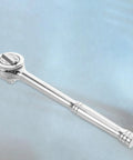 Heavy Duty 3/8 Inch Drive Ratchet Socket Wrench with smooth finish, showing quick release handle for auto repairs in cramped spaces.