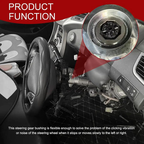 Heavy Duty Flexible Steering Coupler And Steering Gear Bushing Set Replaces Oem Power Steering Joint Connector view inside car showing installation.