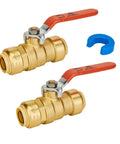 Three Quarter Inch Push To Connect Ball Valve No Lead Brass Full Port Plumbing Fittings For PEX Copper CPVC PE RT Pack Of Two