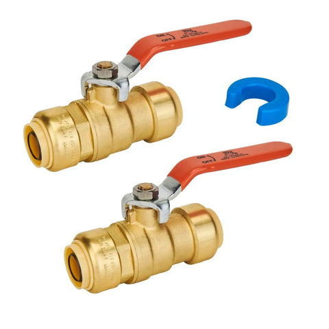 Three Quarter Inch Push To Connect Ball Valve No Lead Brass Full Port Plumbing Fittings For PEX Copper CPVC PE RT Pack Of Two