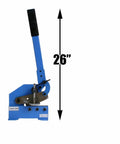 Side view of 5 Inch Benchtop Manual Plate Shear Workhorse For Sheet Metal Rebar Carbon Steel And Round Stock Cuts Up To 7/16 Inch Rounds And 4-1/2 Inch Single Cut Built Tough Heavy Duty Hand Plate Cutter showing 26 inch handle.