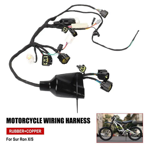Full Main Wiring Harness Assembly For Electric Dirt Bike Light Bee X S Replacement Kit Black with connectors and wires.