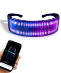 Customizable RGB LED Glasses For Parties And Raves with app control, featuring 432 lit LED beads and USB rechargeable.