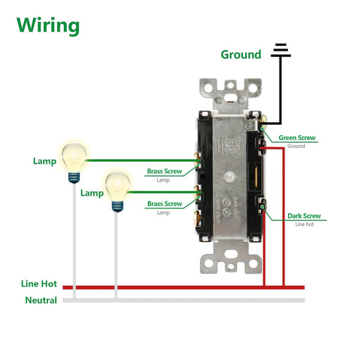 Wiring diagram for Two Pack Double Toggle Light Switch 15 Amp 120 Volt, Two In One Combination Switch, space saving design, ETL listed
