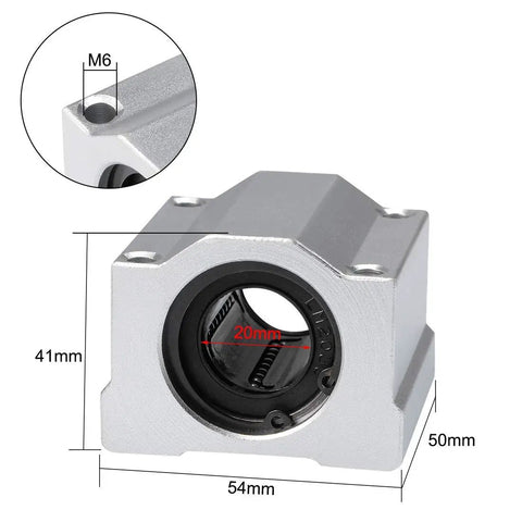 Four Pack SC16UU Linear Motion Ball Bearing Slide Blocks With Aluminum Housing dimensions and M6 screw hole detail