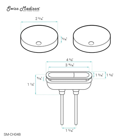 Black Toilet Hardware Kit With Customizable Seat Hardware And Push Buttons, QQ Feet Included, technical drawing with dimensions