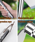 Heavy Duty 2 In 1 Garden Hoe Shovel And Pickaxe with stainless handle and heat-treated steel head, detailing non-slip grip and welds.
