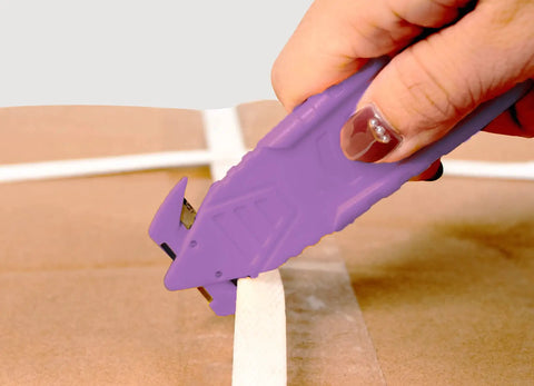 Safe Recessed Blade Box Cutter Knife 10 Pack Purple With Double Sided Blade For Easy Cuts And Reduced Risk Of Lacerations No Sweat For Opening Boxes Packages And Cartons, purple safety knife cutting box tape