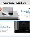Dead Simple Two In One Countertop Ice Maker And Water Chiller Station For Home Bars showing handy ice scoop and water catch tray.