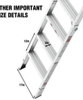 Beefy Heavy Duty Aluminum Attic Ladder 25 By 54 Inch With 375 Pound Capacity Pull Down Access For Ceilings Ranging From 7 Ft 8 In To 10 Ft 3 In Easy Install Durable Construction For Safe Home Storage, aluminum ladder side view with 12in, 3in, 17in size details