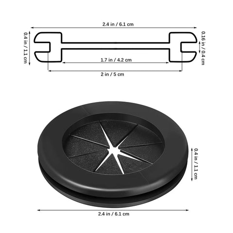 Six Pack Rubber Wire Grommet Kit With Dual Sided Design For Wear Resistant Organized Cable Management And Easy Desk Hole Covers For Home Office Wire Protection And Cord Management, black 2.4 in grommet