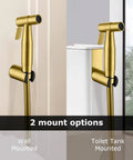 Half Inch NPT Stainless Steel Bidet Sprayer Kit For Toilet, Brushed Gold Handheld Shattaf Attachment, Wall and Tank Mounted Options