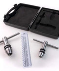 Two Piece Tap Wrench Set With Sliding T Handle And Reference Table For Zero To One Half Inch Taps Ideal For Precise Threading And Straight Holes