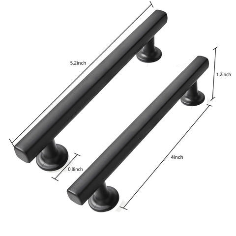 4 Inch Matte Black Cabinet Pulls Pack Of 2 Heavy Duty Solid Hardware shown with measurements for kitchen and bathroom use