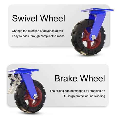 Heavy Duty Swivel Caster Wheels Set Of 4 Rolling Like A Dream With Dual Locking Brakes, showing a swivel and brake wheel design.