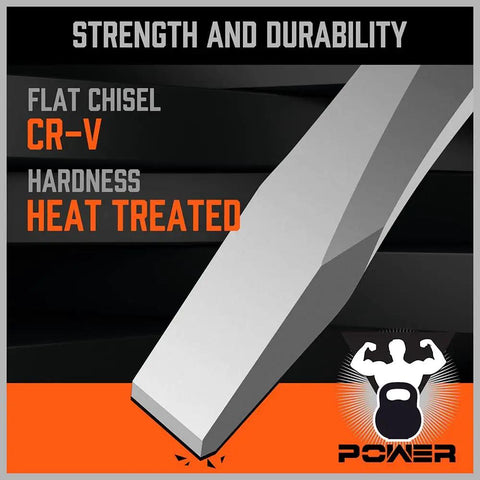 Flat chisel from Shop Tested Heavy Hitter Punch And Chisel Set Featuring 28 Kickass Chrome Vanadium Pieces for durability.