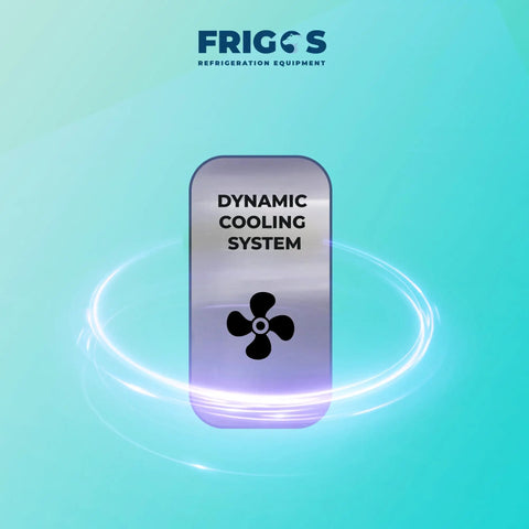 Dynamic cooling system label for Eighty Inch Bulletproof Build Three Door Glass Merchandiser Refrigerator.