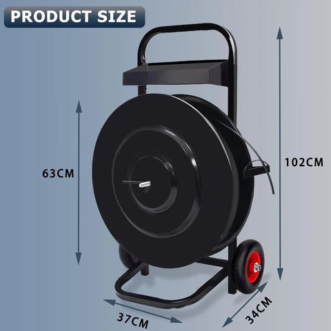 Heavy Duty Banding Cart And Dispenser For 8x8 And 16x16 Strapping, Built In Tool Tray For Seals And Tensioner, Durable Black Frame, Compatible With Steel, Poly, PET And Fiber Straps, product size 102 cm
