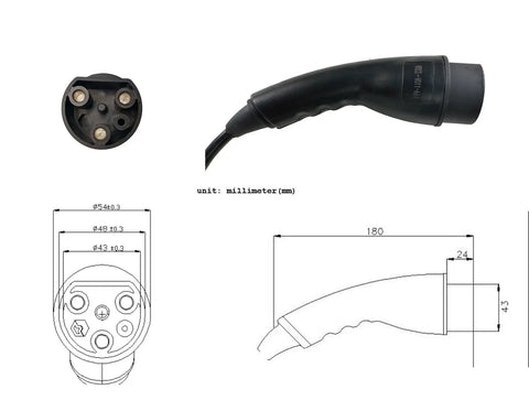 Heavy Duty Golf Cart Charger Cord Assembly Channels Solid One Six Amps Through Ten Feet Of Black Wall Plug Wiring Made For Forty Eight Volt EV Fits D2 D3 D5 And Dmax Series Real Deal Replacement Cable For Sweet Smooth Charging showing connector details and dimensions.