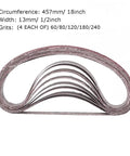 Half Inch By Eighteen Inch Aluminum Oxide Sanding Belts Set For Belt Sander With Four Belts Each Of Grits 60 80 120 180 240