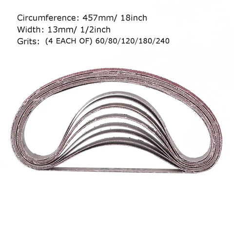 Half Inch By Eighteen Inch Aluminum Oxide Sanding Belts Set For Belt Sander With Four Belts Each Of Grits 60 80 120 180 240