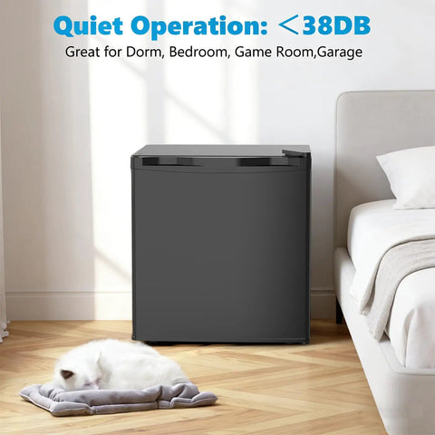 Slick 1.6 Cubic Foot Compact Mini Fridge With Freezer And Small Upright Kitchen Unit For Bedroom Dorm Or Office, quiet operation, black