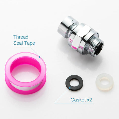 All Metal Shower Head Swivel Ball Adapter With Adjustable Arm Extension Connector, chrome brass adapter with thread seal tape and gaskets