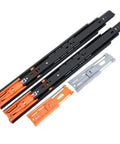 10 To 22 Inch Full Extension Drawer Slides Rail Heavy Duty Soft Close Ball Bearing Track 3 Section Furniture Sliders in black and orange