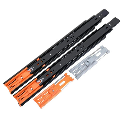 10 To 22 Inch Full Extension Drawer Slides Rail Heavy Duty Soft Close Ball Bearing Track 3 Section Furniture Sliders in black and orange