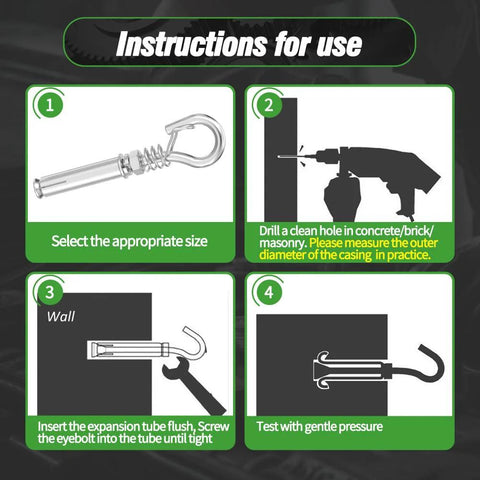 Instruction guide for installing M8 By 112 Mm Concrete Anchors With Spring Hook 304 Stainless Steel Expansion Screws.