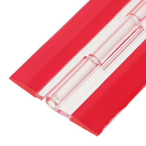 Close-up of Self Adhesive Acrylic Folding Corner Hinge showing clear and red acrylic design in 4 pack for screens and cabinets DIY use