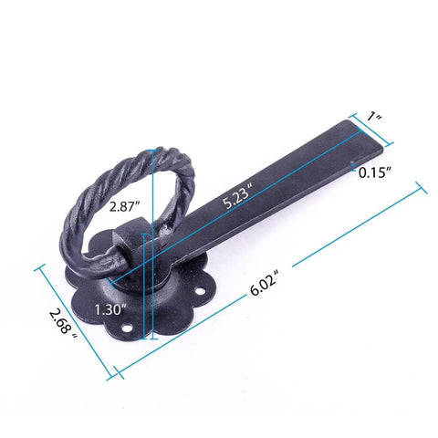 Black Wrought Iron Floral Ring Pull Gate Latch For Fence And Door With Mounting Hardware Dual Direction Opening Rust Resistant