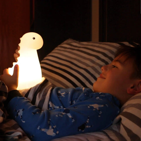 Child holding Multicolor LED Silicone Night Light Brontosaurus Tap Light For Kids Nursery Decor Rechargeable Cozy Sleep Glow